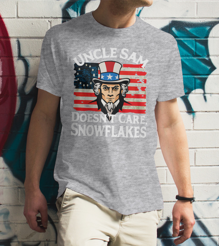 Uncle Sam Doesn't Care Snowflakes American Flag T-Shirt