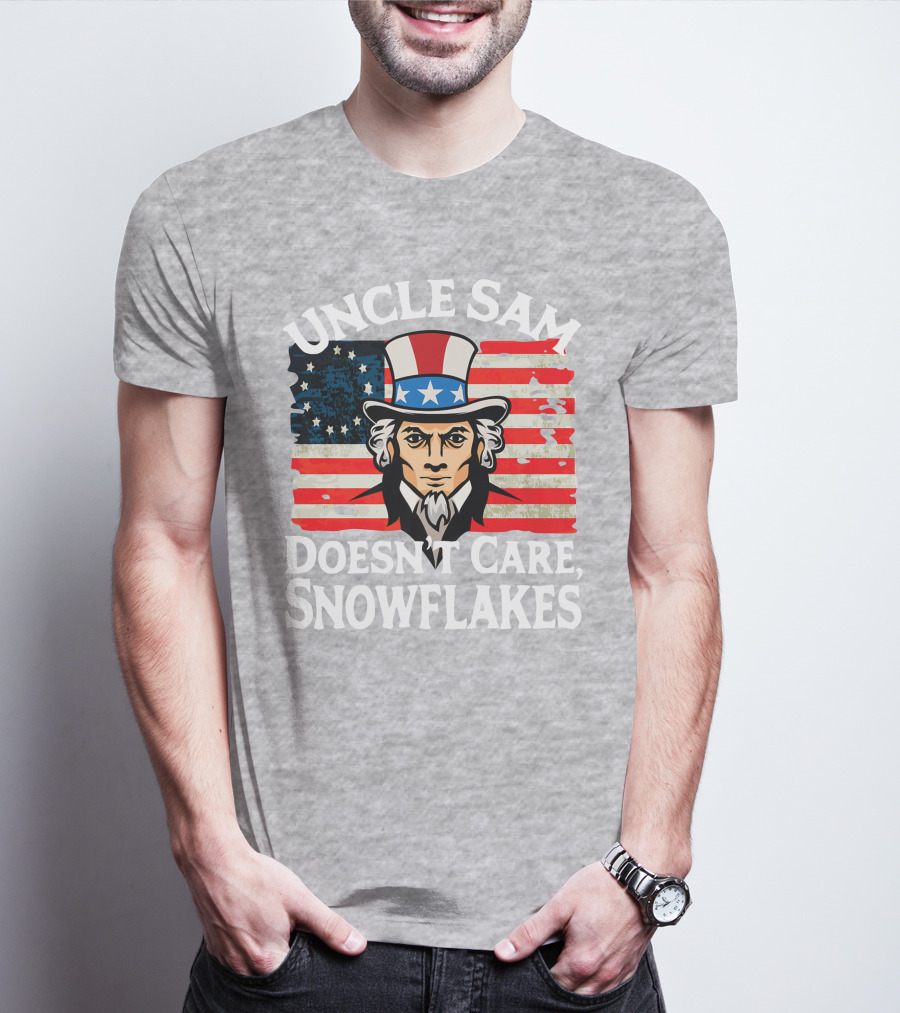 Uncle Sam Doesn't Care Snowflakes American Flag T-Shirt