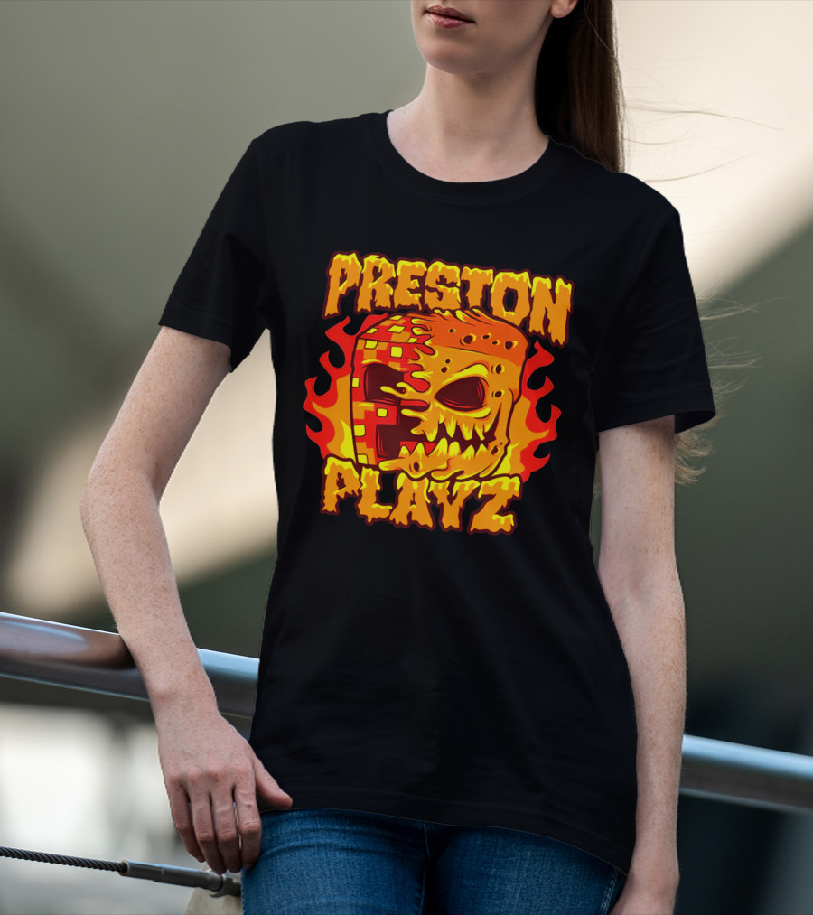 Preston Playz Flaming Pixel Mask Blaze T-Shirt