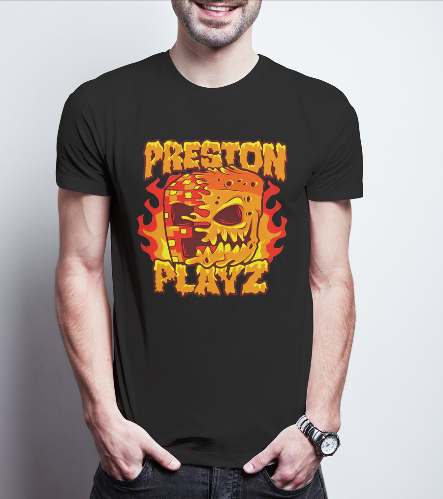 Preston Playz Flaming Pixel Mask Blaze T-Shirt