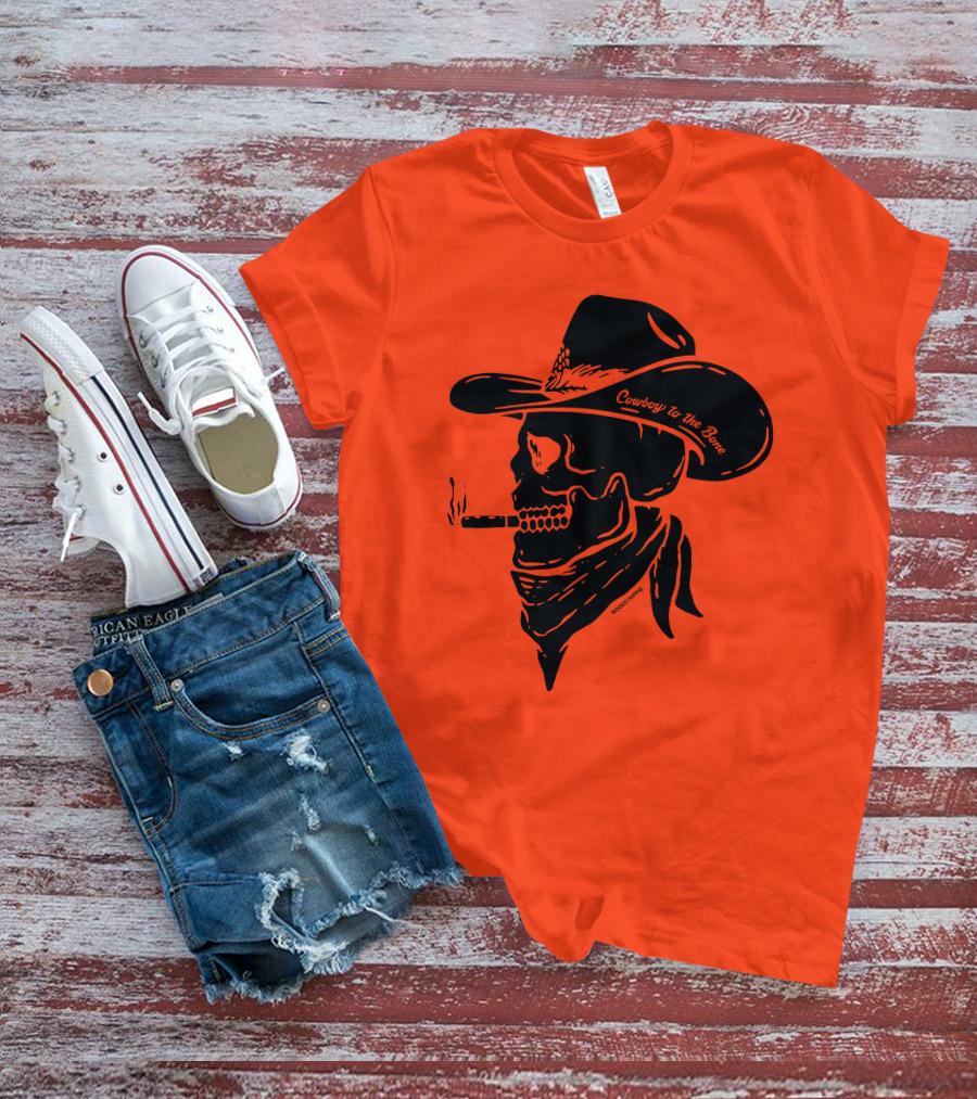 Cowboy To The Bone Skeleton Smoking Bandana Hat T-Shirt