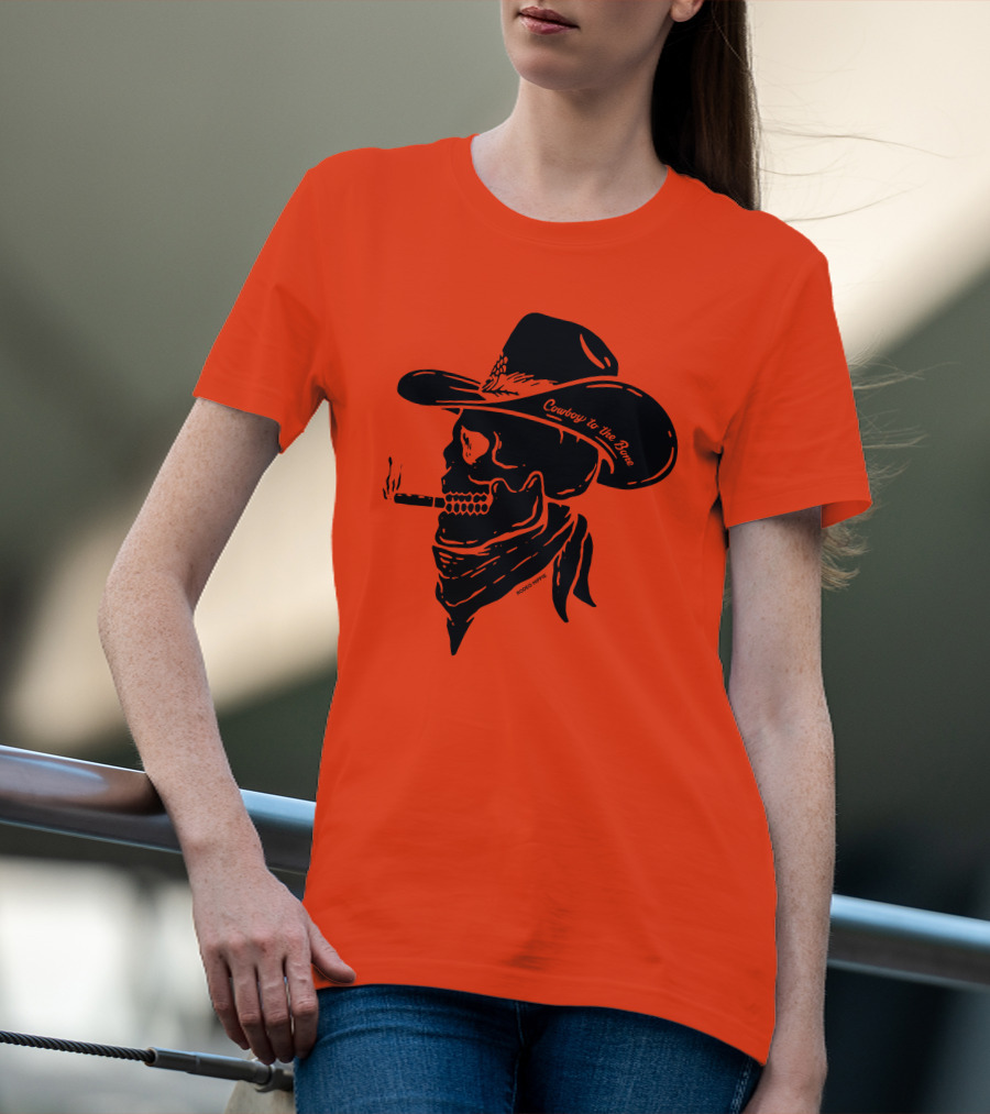 Cowboy To The Bone Skeleton Smoking Bandana Hat T-Shirt