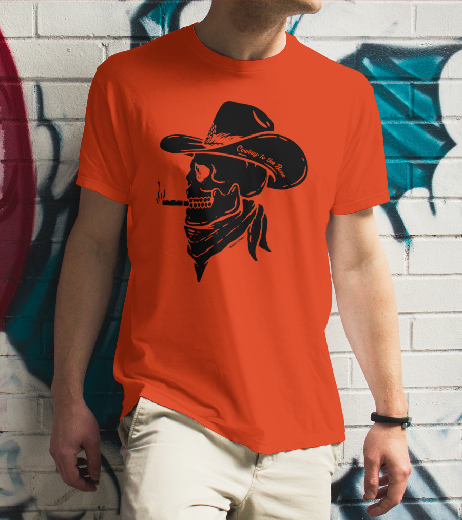 Cowboy To The Bone Skeleton Smoking Bandana Hat T-Shirt