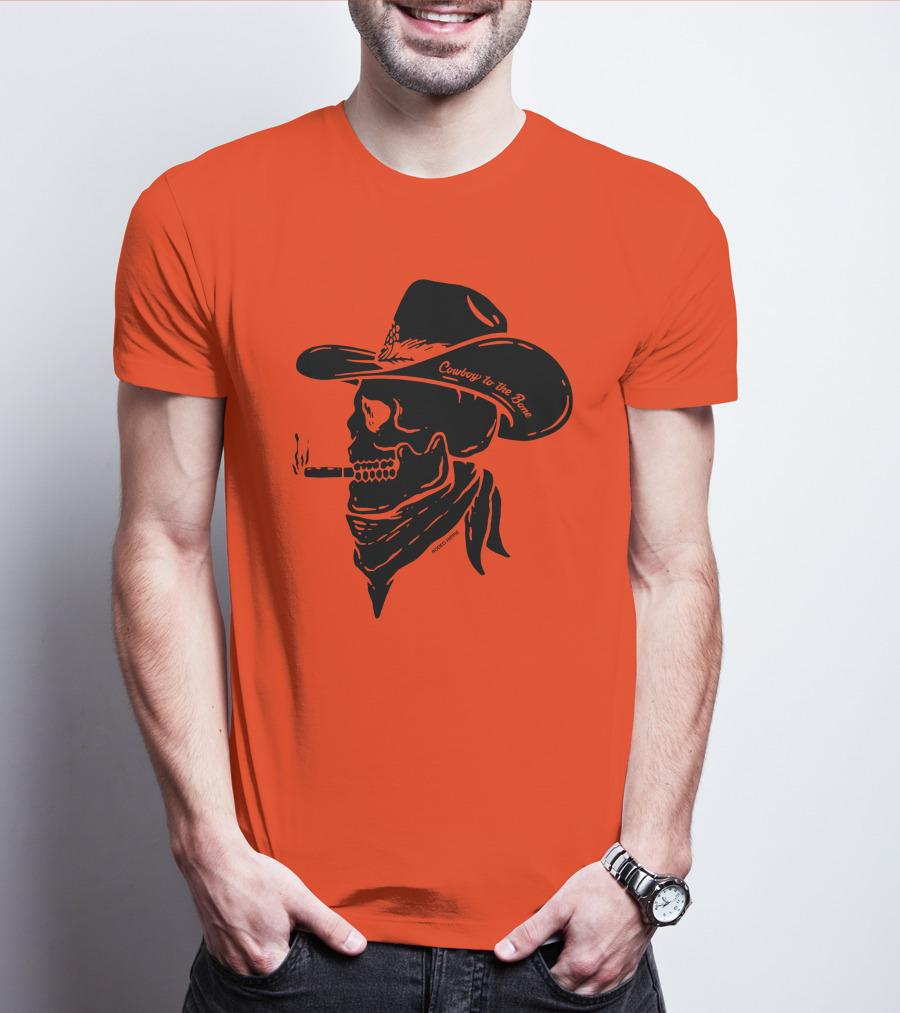 Cowboy To The Bone Skeleton Smoking Bandana Hat T-Shirt