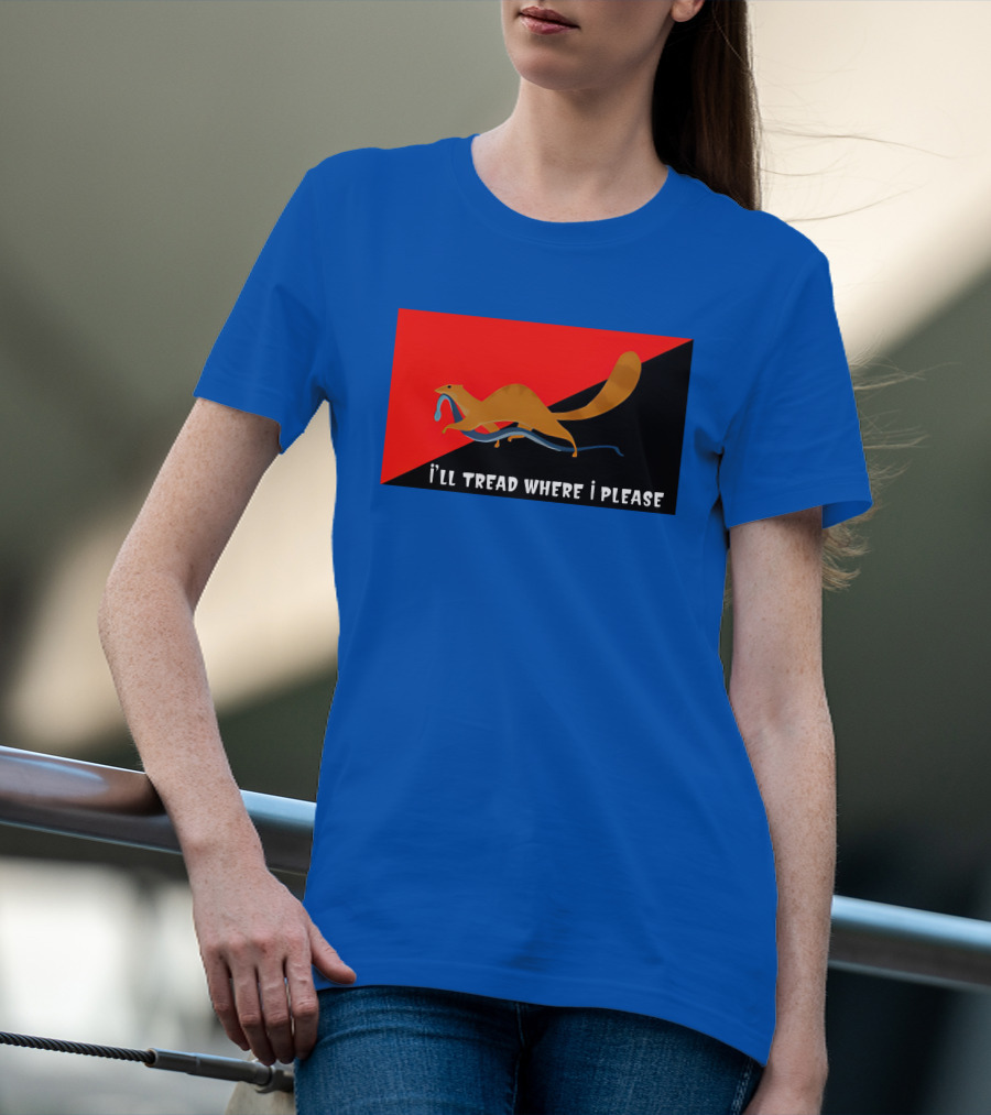 I'll Tread Where I Please Squirrel With Snake On Red T-Shirt