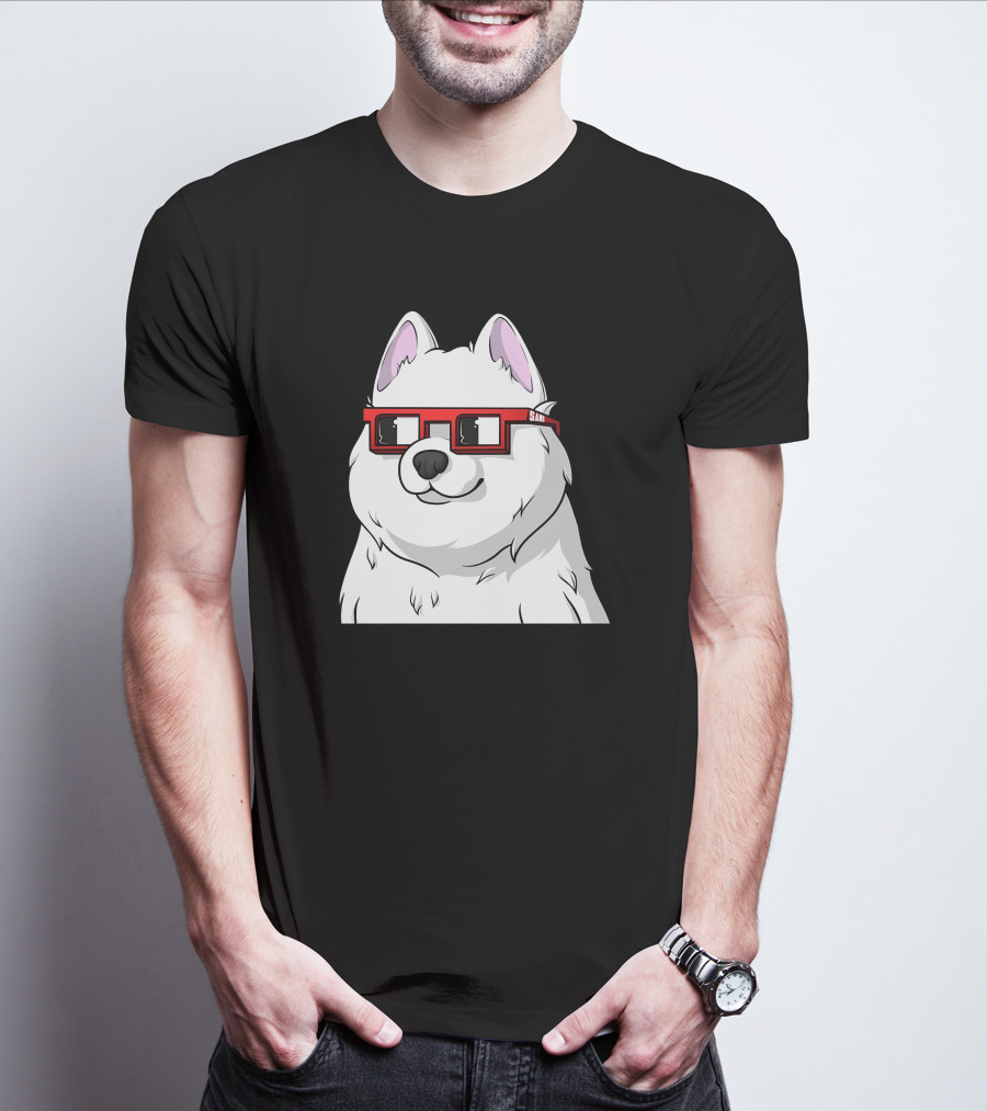 SAMO X Nouns White Dog With Red Glasses T-Shirt