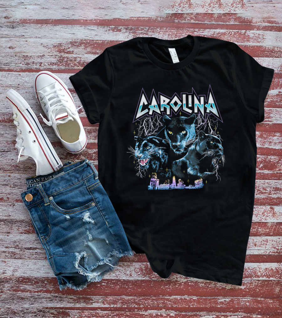 Carolina Panthers Thunderbolt Black Panther Trio Skyline T-Shirt