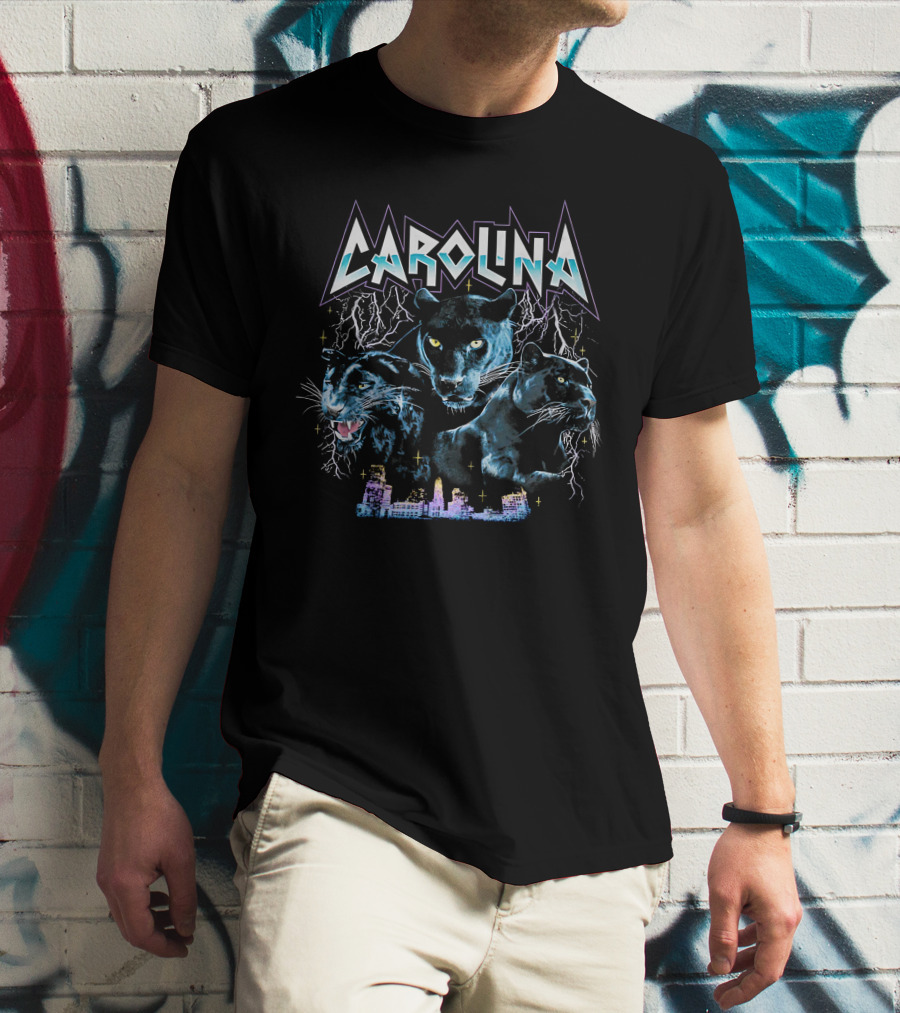 Carolina Panthers Thunderbolt Black Panther Trio Skyline T-Shirt