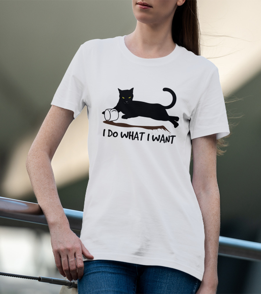 I Do What I Want Cat Black Cat Knocking Over Mug T-Shirt