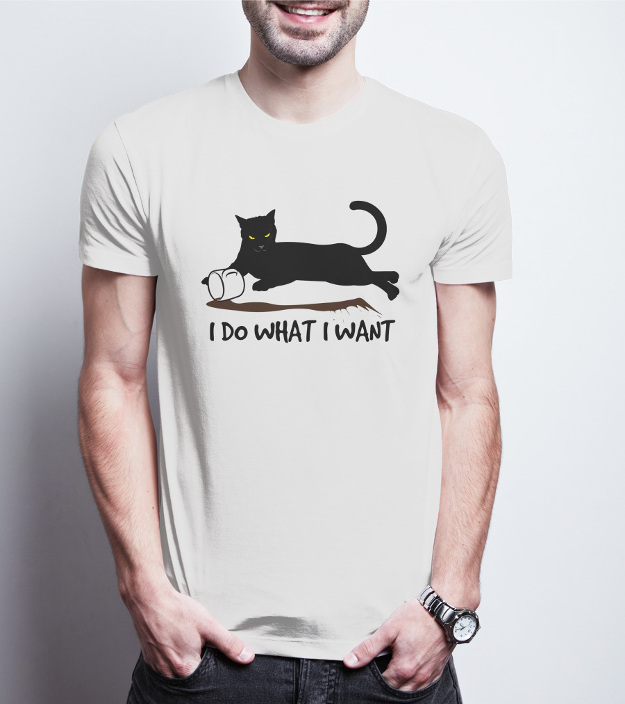 I Do What I Want Cat Black Cat Knocking Over Mug T-Shirt