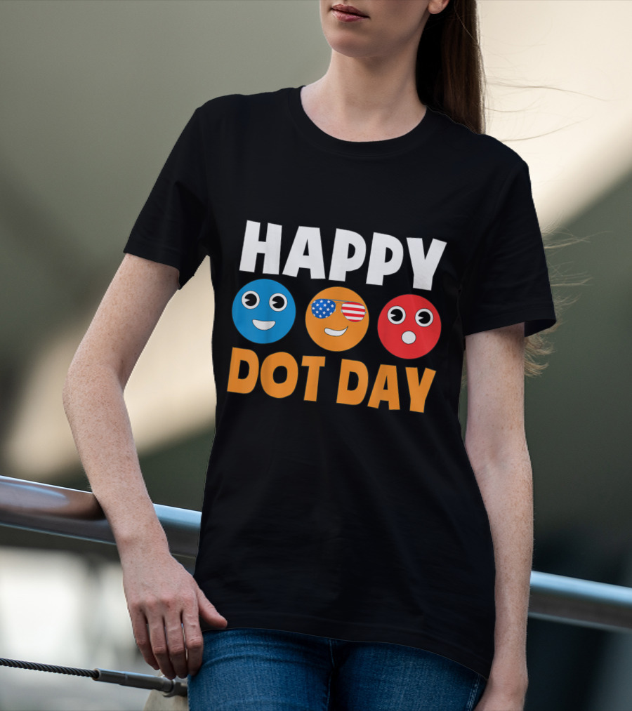 Happy International Dot Day Colorful Emoji Faces With USA Flag Glasses T-Shirt