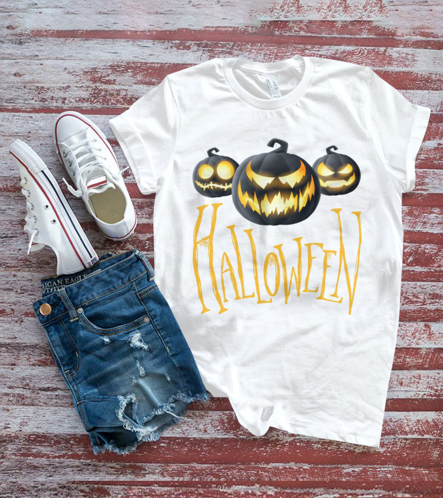 Halloween Scary Pumpkin Head Glowing Faces T-Shirt