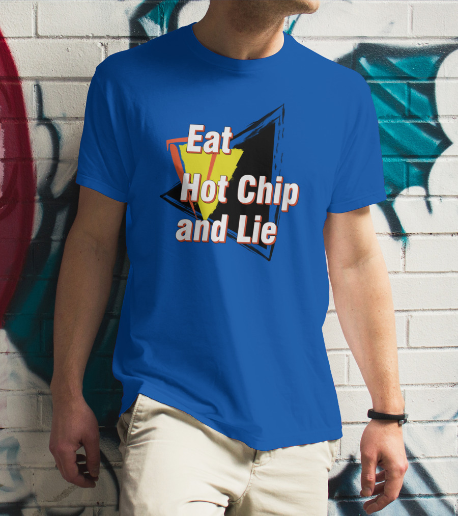 Eat Hot Chip And Lie Retro Style Text With Abstract Geometric Background T-Shirt