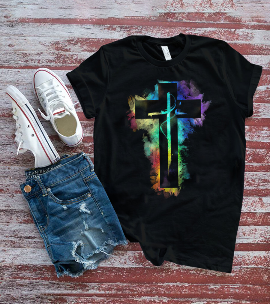 Cross Colorful Multicolor Paintbrush Cross T-Shirt