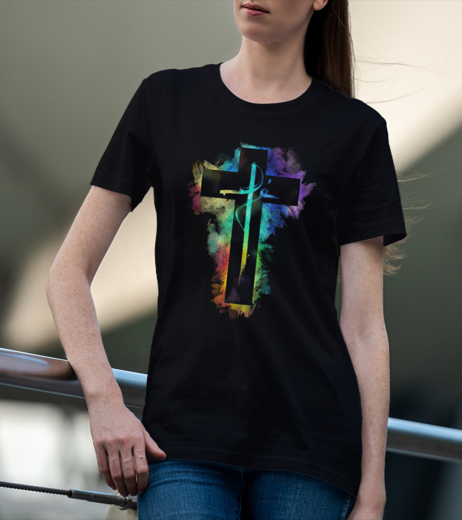 Cross Colorful Multicolor Paintbrush Cross T-Shirt