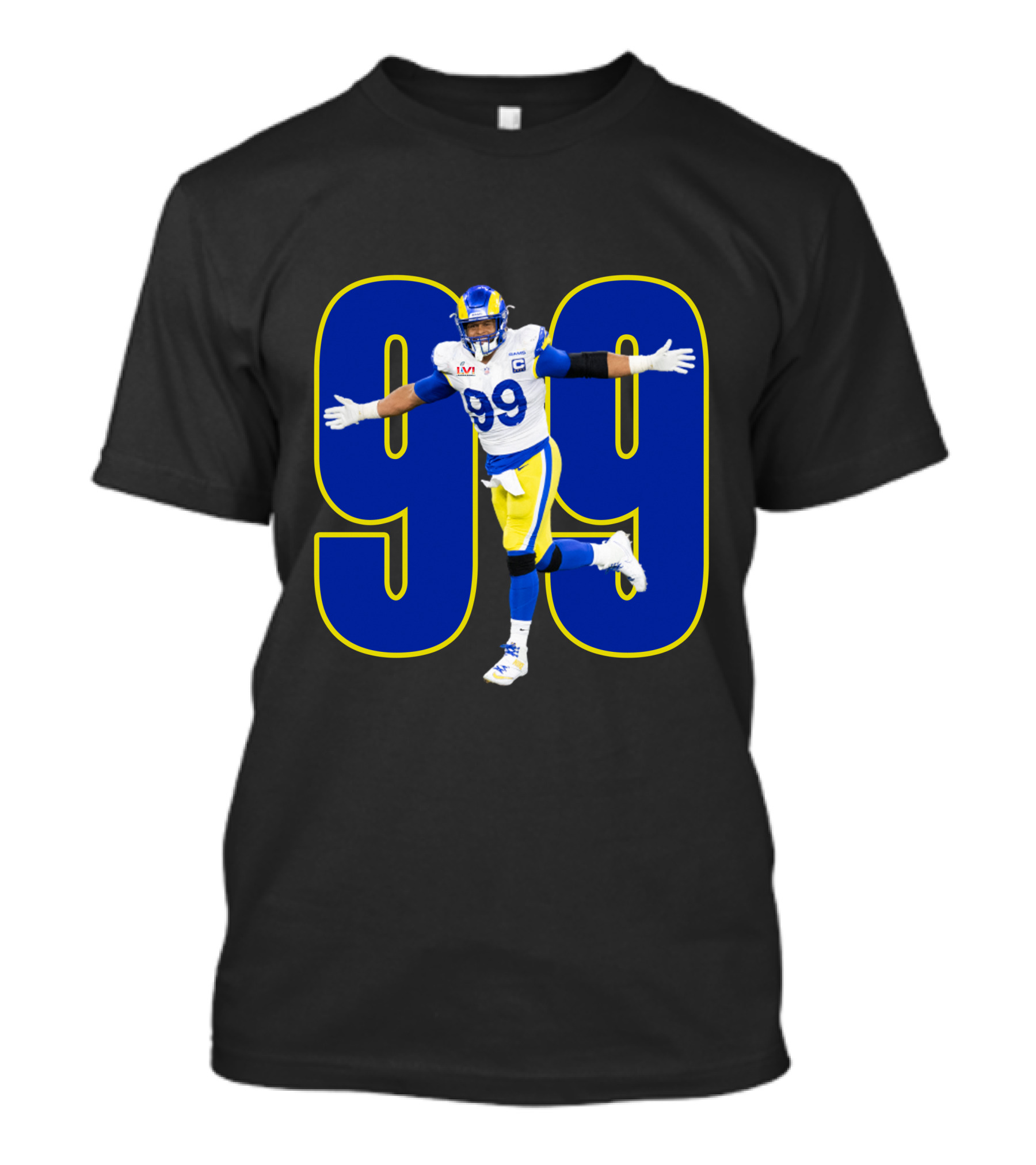 Aaron Charles Donald Number 99 NFL Player In Blue And Yellow Football Uniform T-Shirt