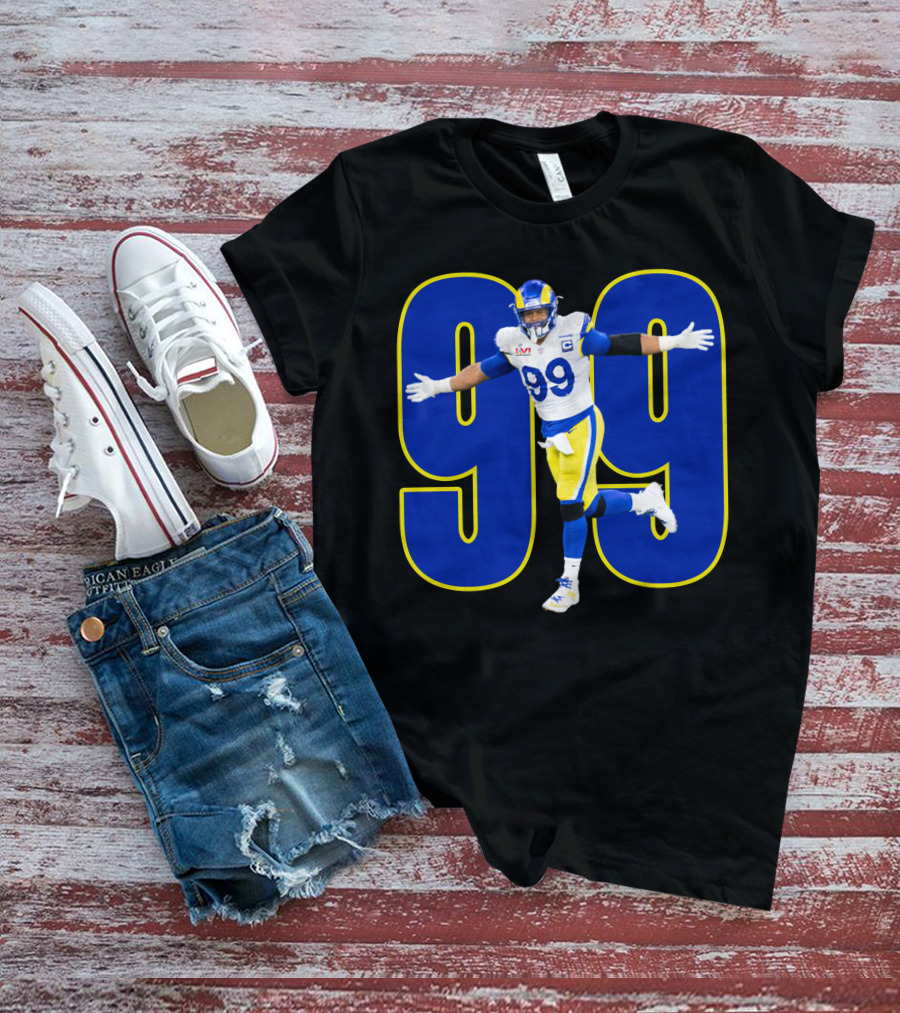 Aaron Charles Donald Number 99 NFL Player In Blue And Yellow Football Uniform T-Shirt