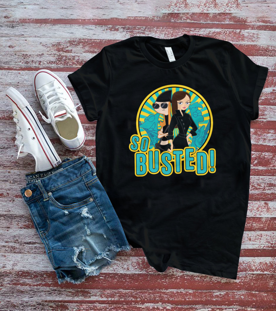Phineas And Ferb So Busted Iconic Characters With Bold Background T-Shirt