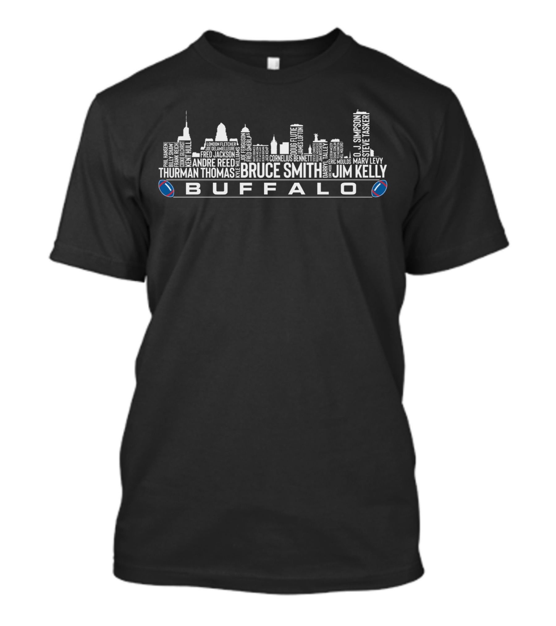 BUF 16 Bruce Smith Jim Kelly Buffalo Skyline T-Shirt