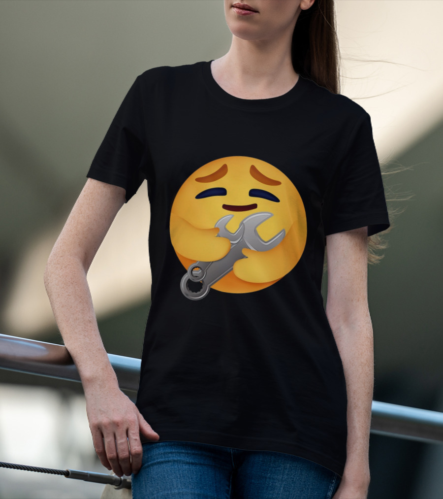 FUNNY MECHANIC EMOTION HUGGING WRENCH EMOJI T-Shirt