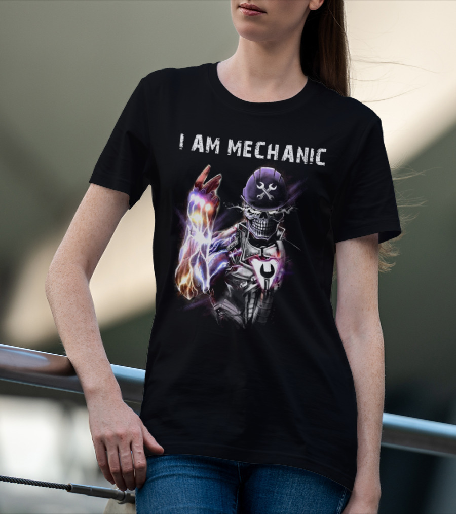 I AM MECHANIC Electric Skeleton With Wrench Helmet T-Shirt