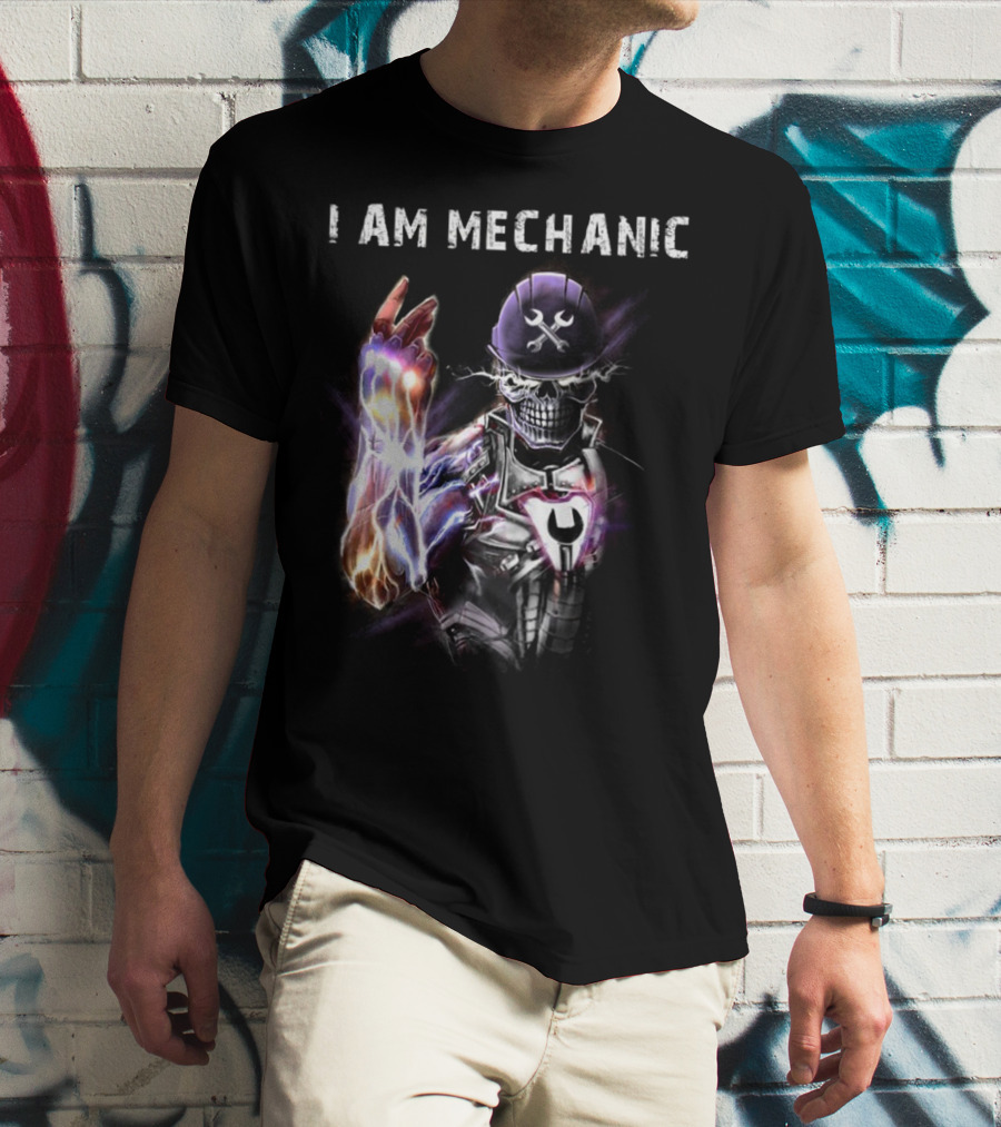 I AM MECHANIC Electric Skeleton With Wrench Helmet T-Shirt