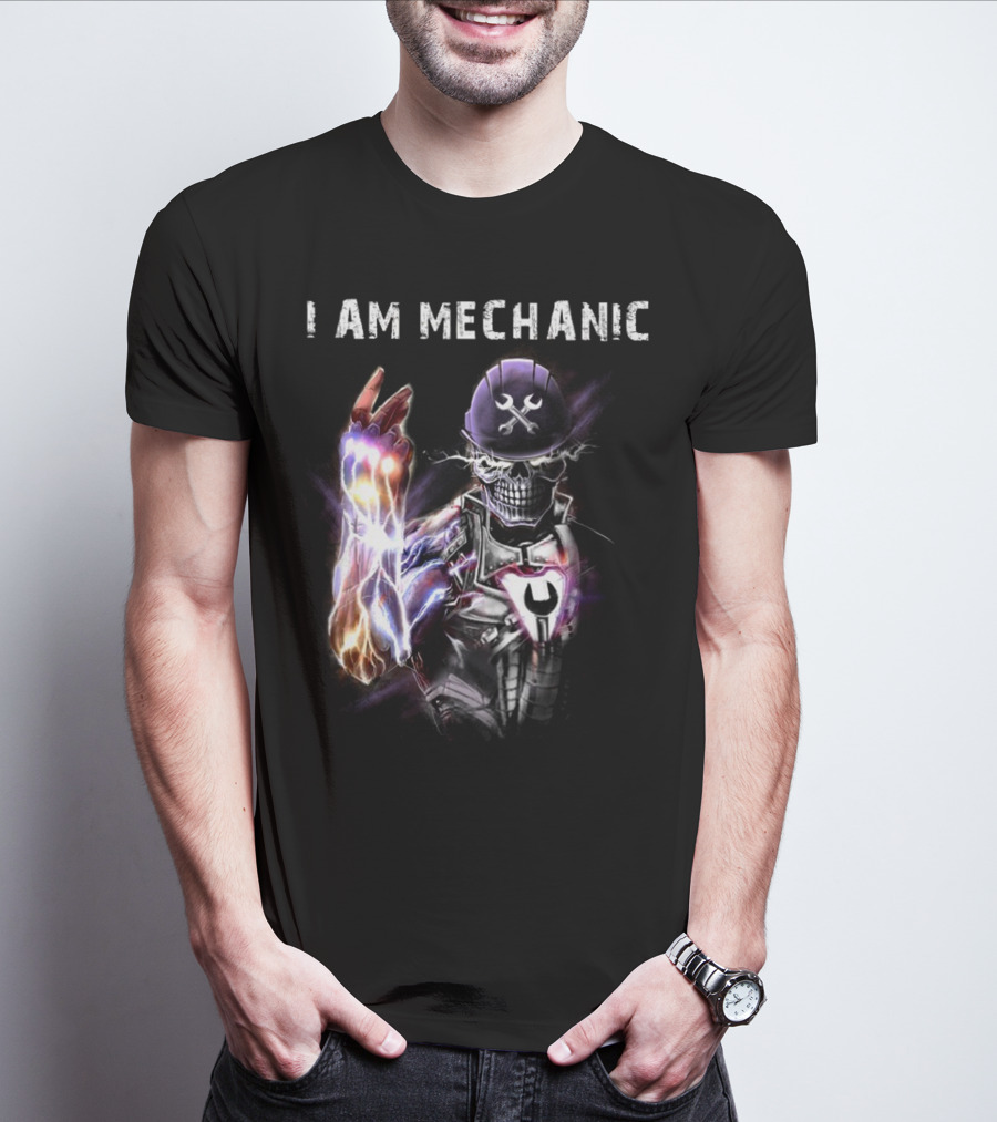 I AM MECHANIC Electric Skeleton With Wrench Helmet T-Shirt