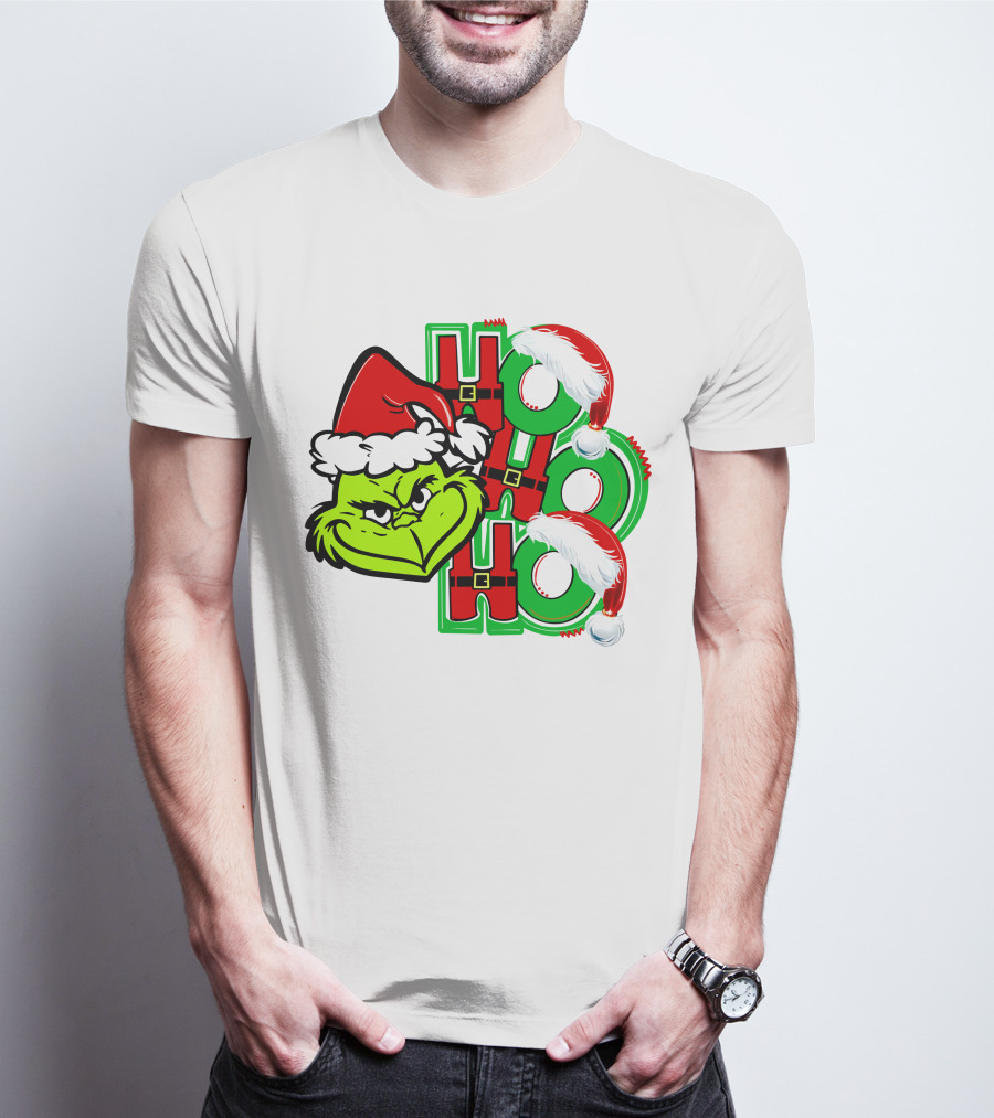 Grinch Ho Ho Ho Santa Hat Christmas T-Shirt