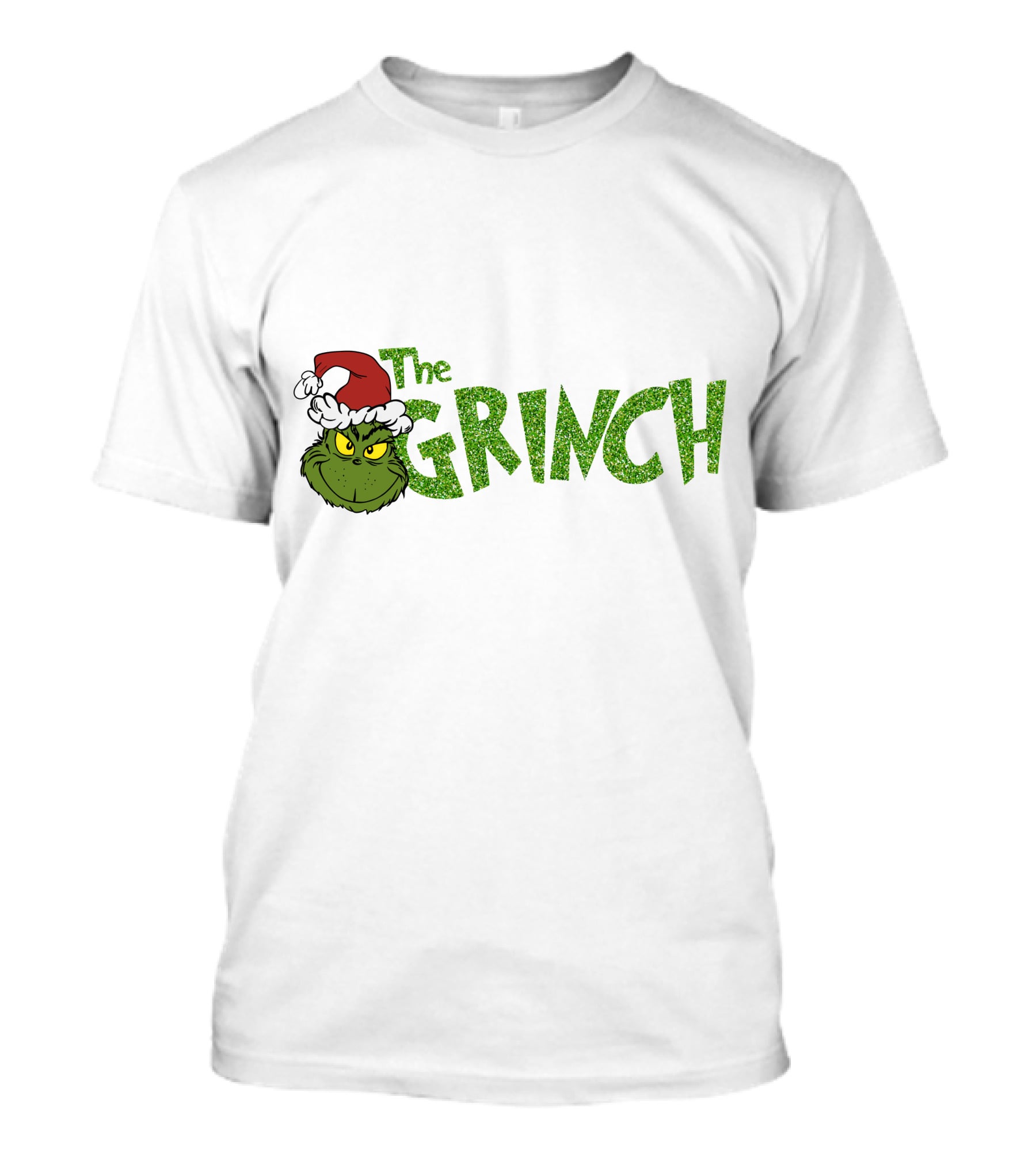 The Grinch Santa Hat Christmas Green Glittery Text T-Shirt
