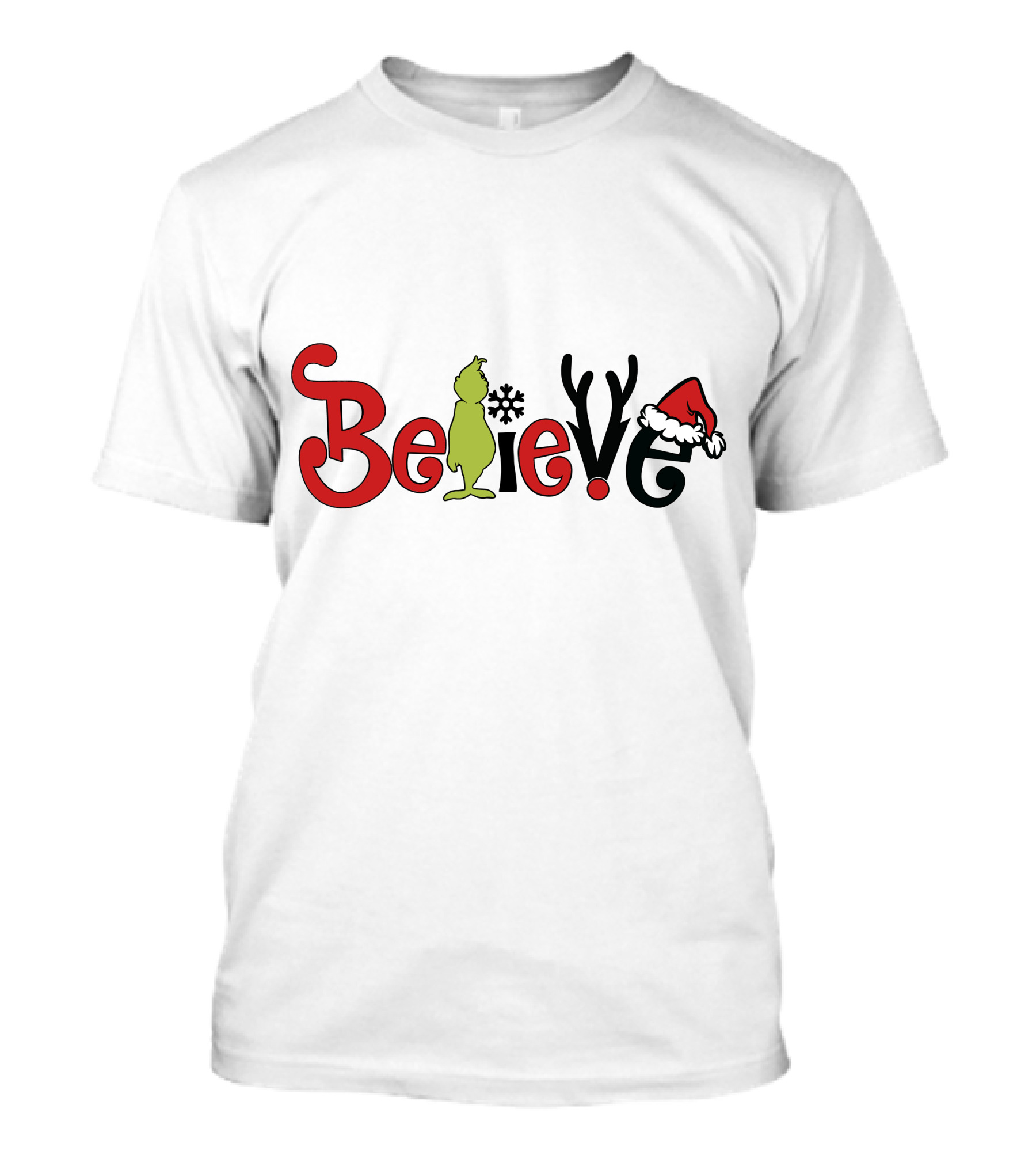 Grinch Believe Christmas Santa Hat Antlers T-Shirt