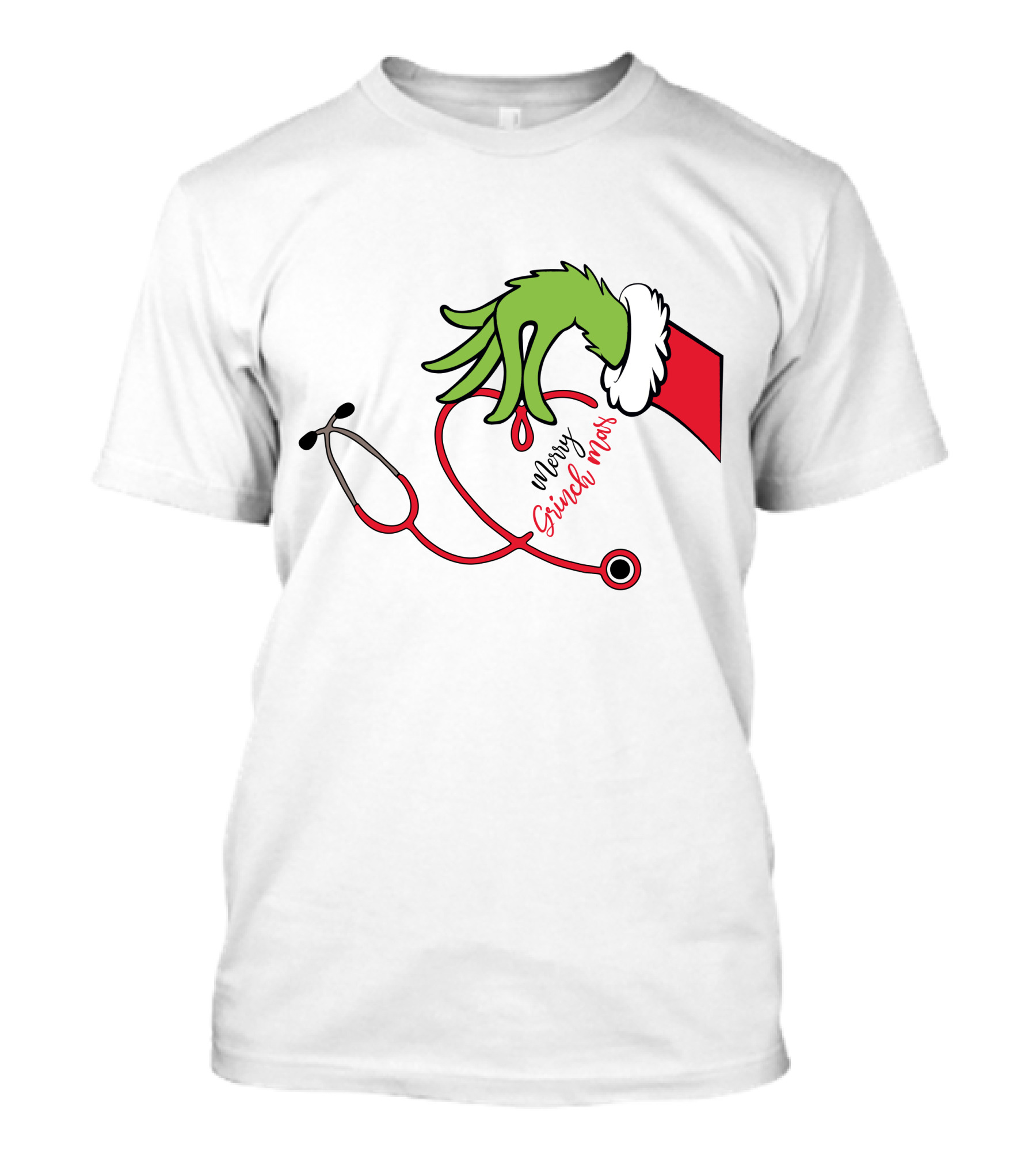 Merry Grinchmas Nurse Stethoscope Christmas Grinch Hand T-Shirt