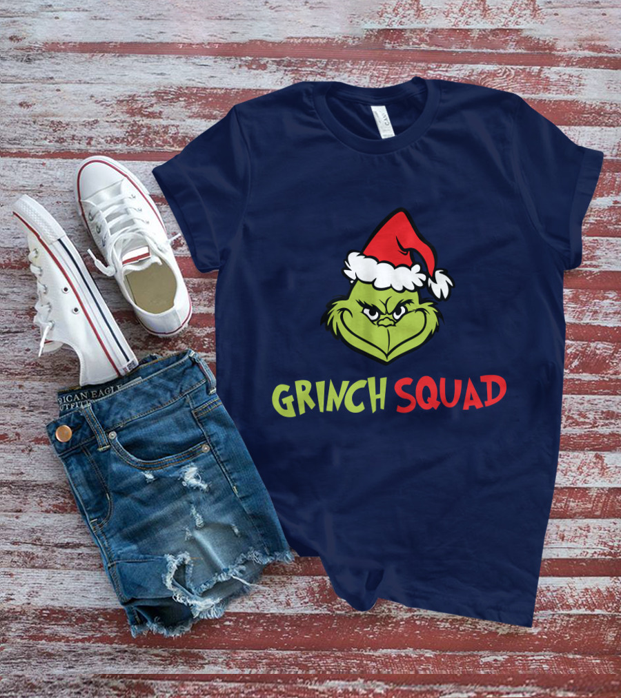 Grinch Squad Merry Christmas Santa Hat T-Shirt
