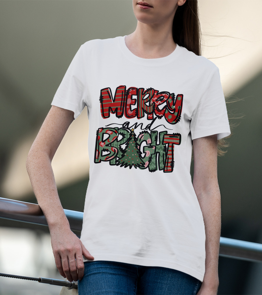 Merry And Bright Christmas With Tree T-Shirt