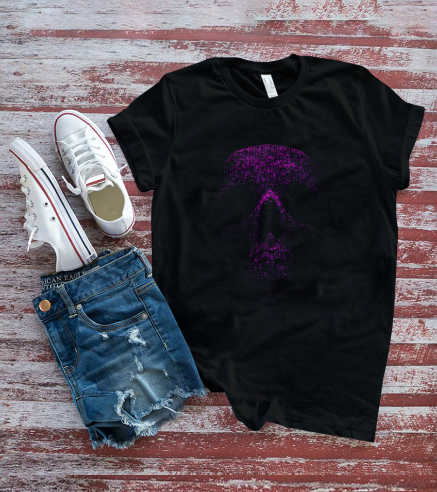 Skull Message Digital Matrix Purple Skull T-Shirt