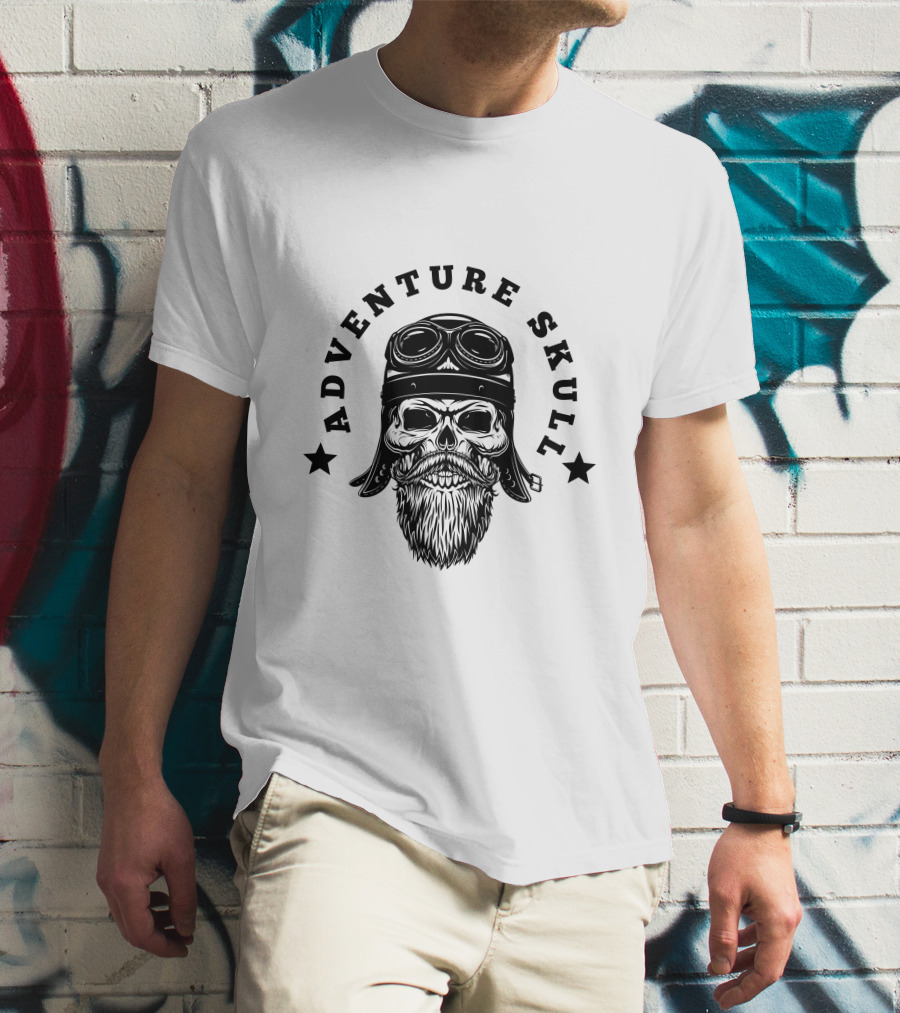 Adventure Skull Black Pilot T-Shirt