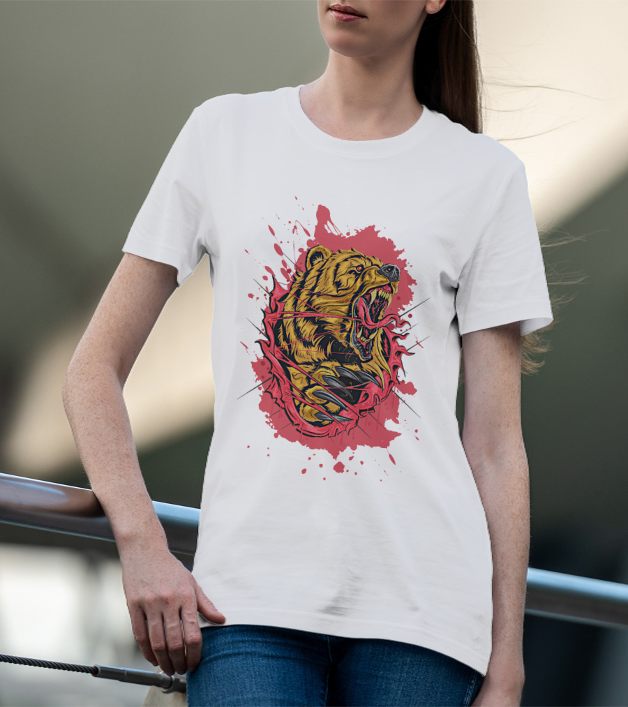 Bear Scary Roaring Splatter T-Shirt