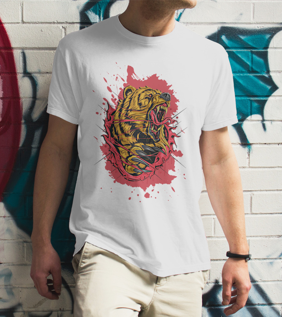 Bear Scary Roaring Splatter T-Shirt