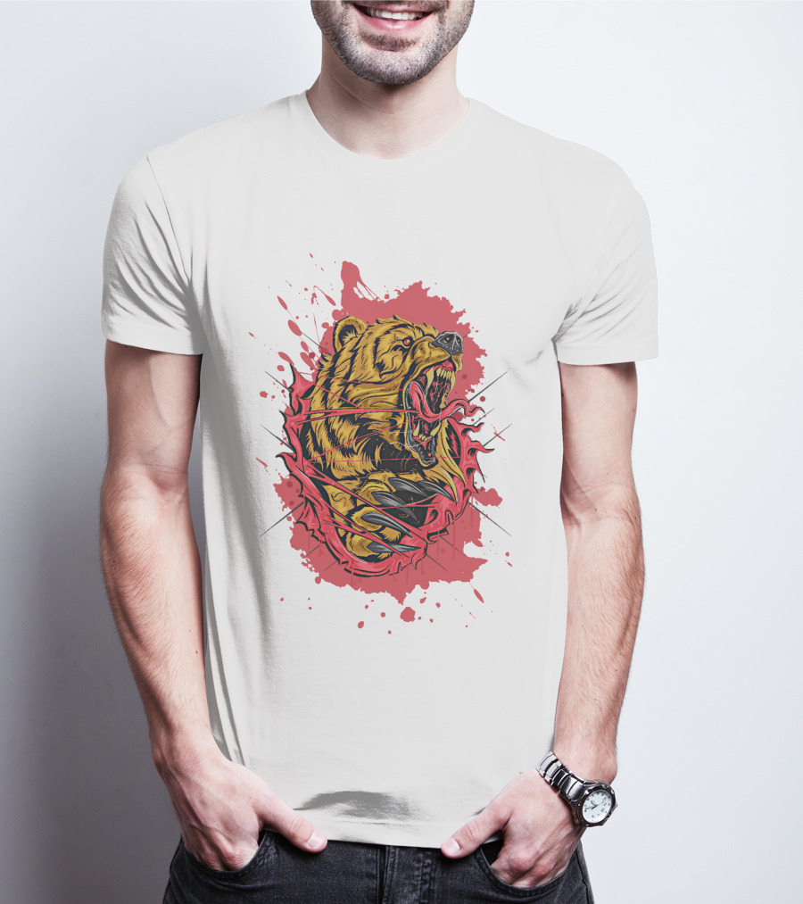Bear Scary Roaring Splatter T-Shirt