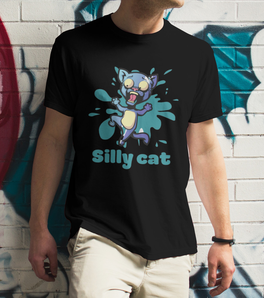 Playful Silly Cat With Cartoon Splash Effect T-Shirt