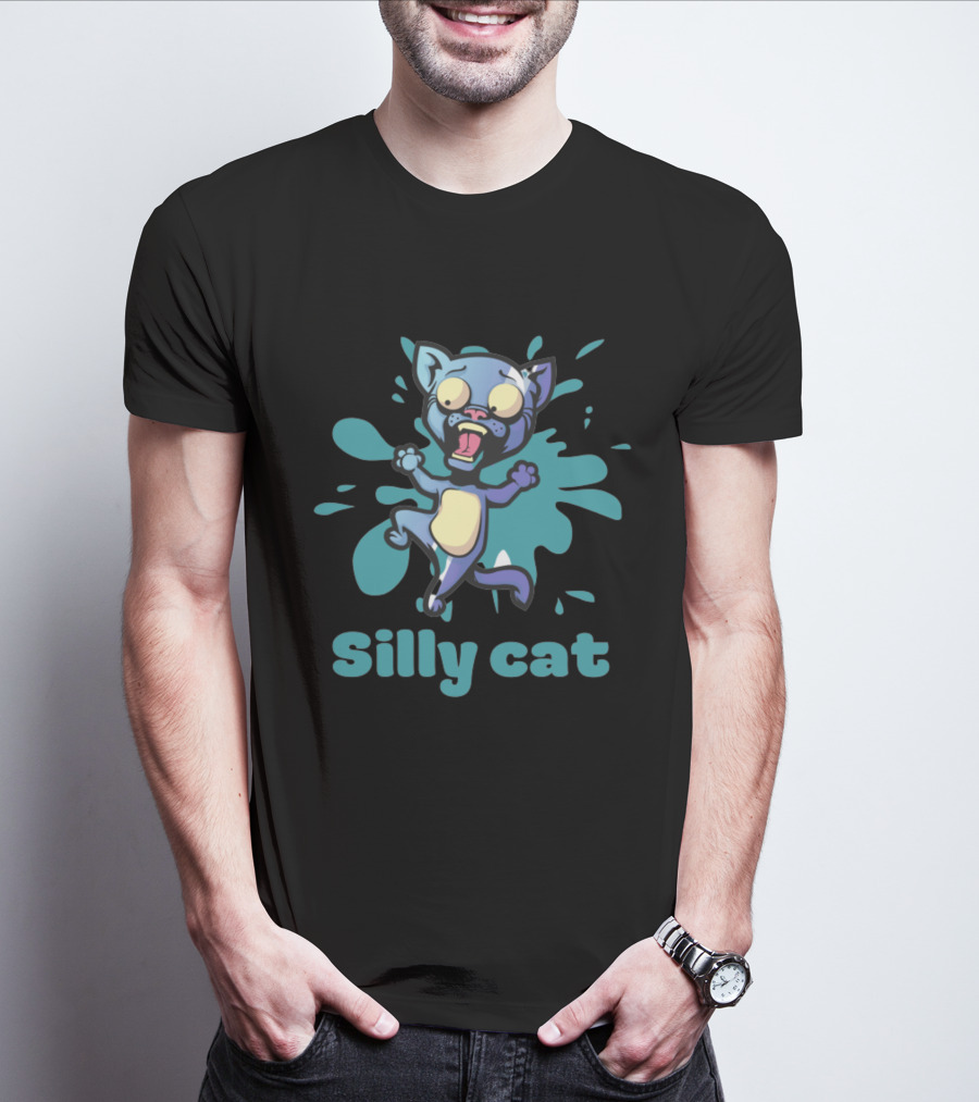 Playful Silly Cat With Cartoon Splash Effect T-Shirt