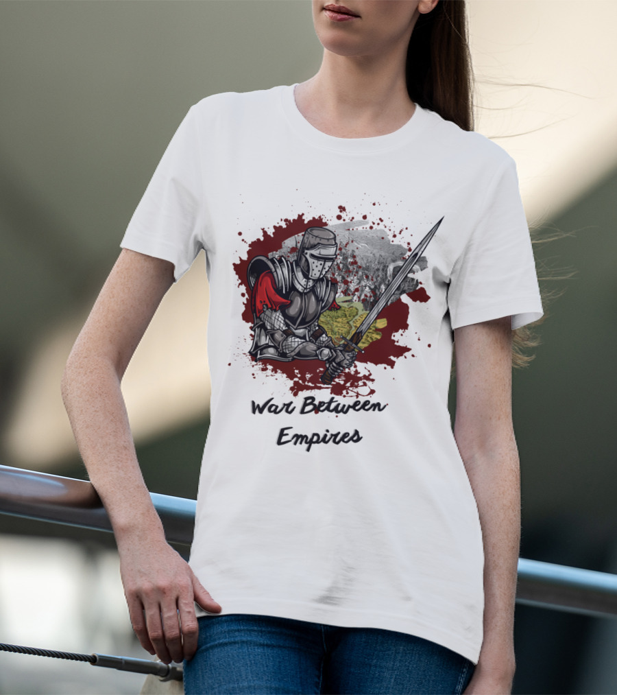 War Between Empires Medieval Knight Sword Battle Map Background T-Shirt