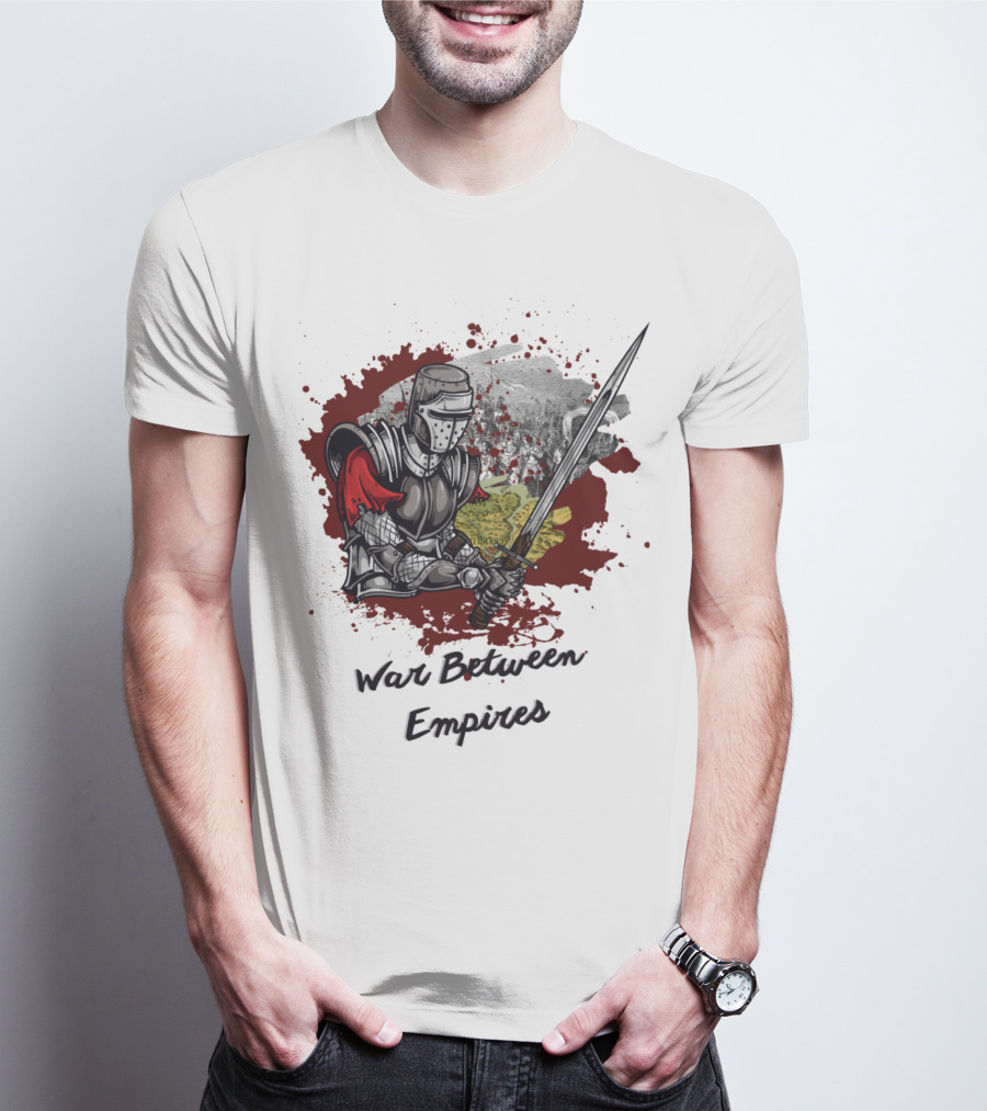 War Between Empires Medieval Knight Sword Battle Map Background T-Shirt