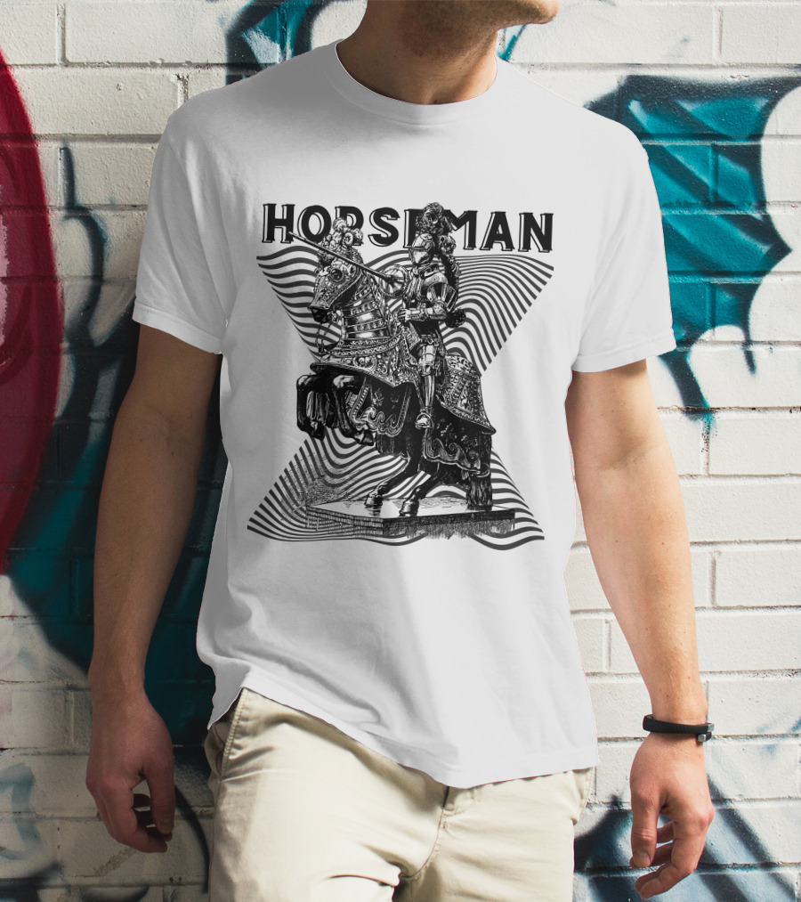 Horseman Knight On Armored Steed With Wavy Line Background T-Shirt