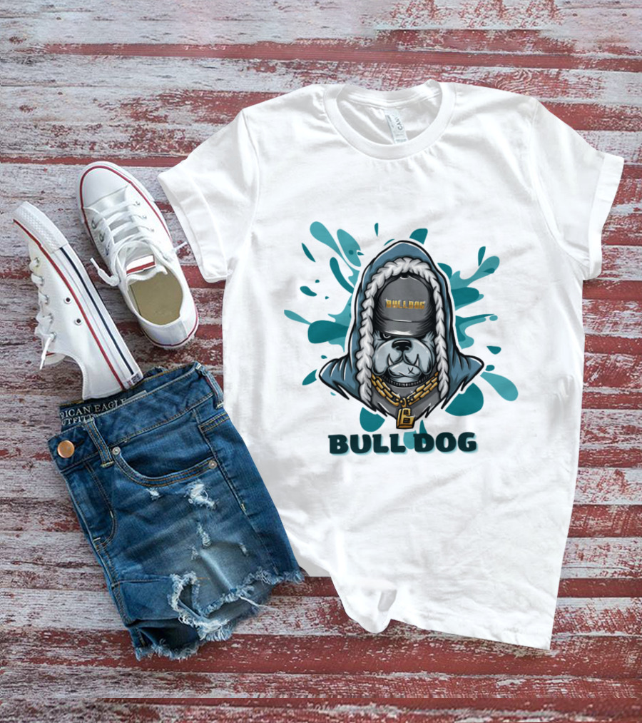 BULL DOG Hip Hop Style Hoodie With Chains And Splatter Background T-Shirt