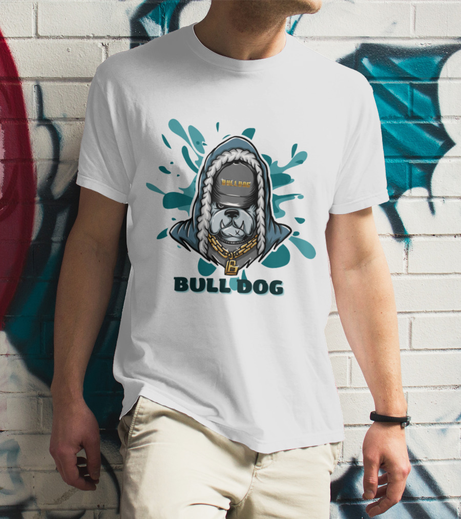 BULL DOG Hip Hop Style Hoodie With Chains And Splatter Background T-Shirt