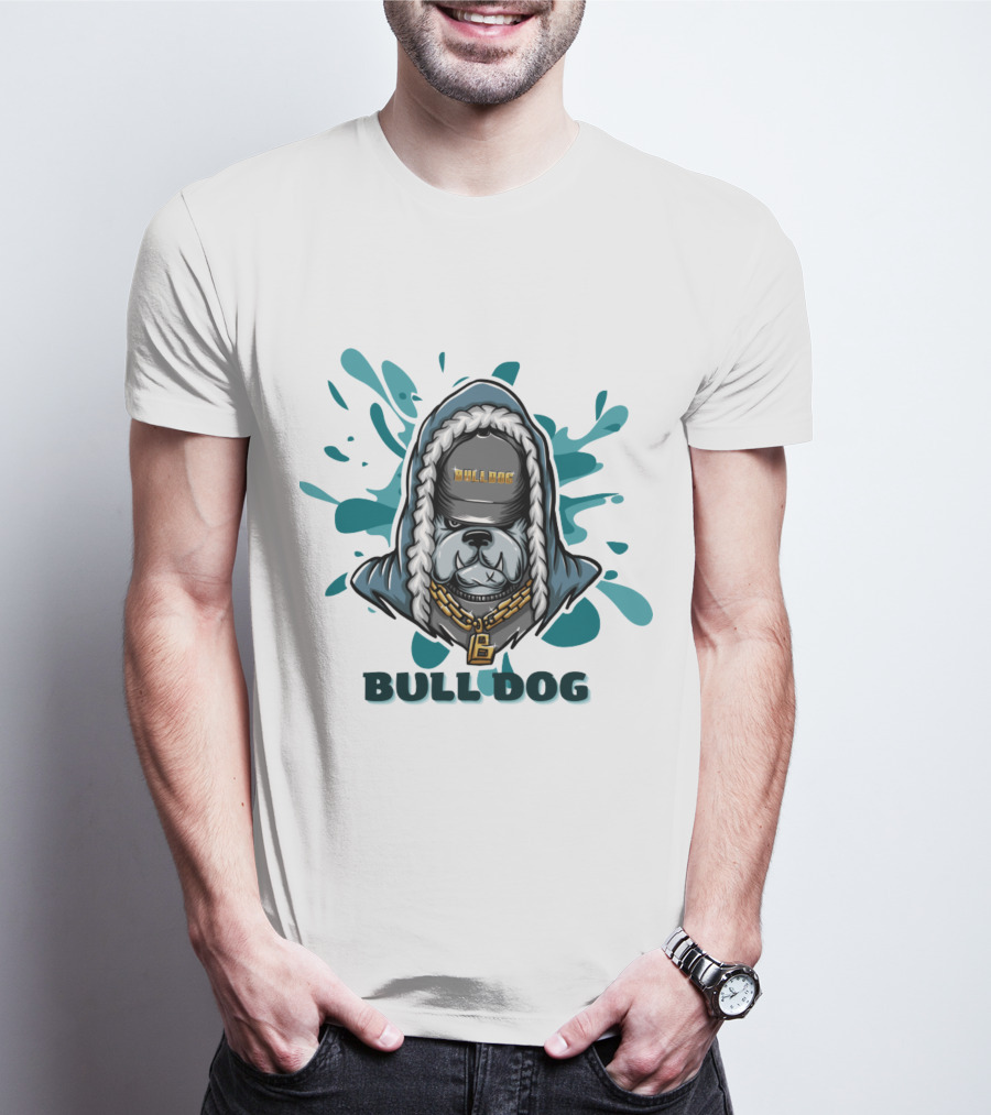 BULL DOG Hip Hop Style Hoodie With Chains And Splatter Background T-Shirt