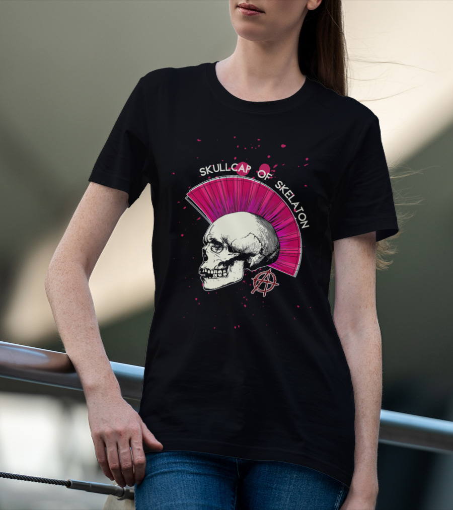 Skullcap Of Skeleton Punk Anarchy Mohawk T-Shirt