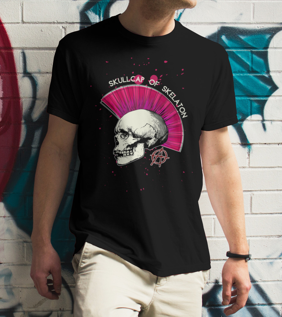 Skullcap Of Skeleton Punk Anarchy Mohawk T-Shirt