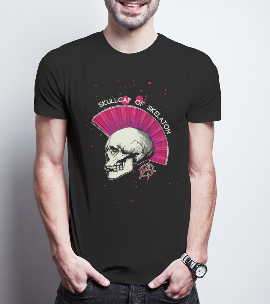 Skullcap Of Skeleton Punk Anarchy Mohawk T-Shirt