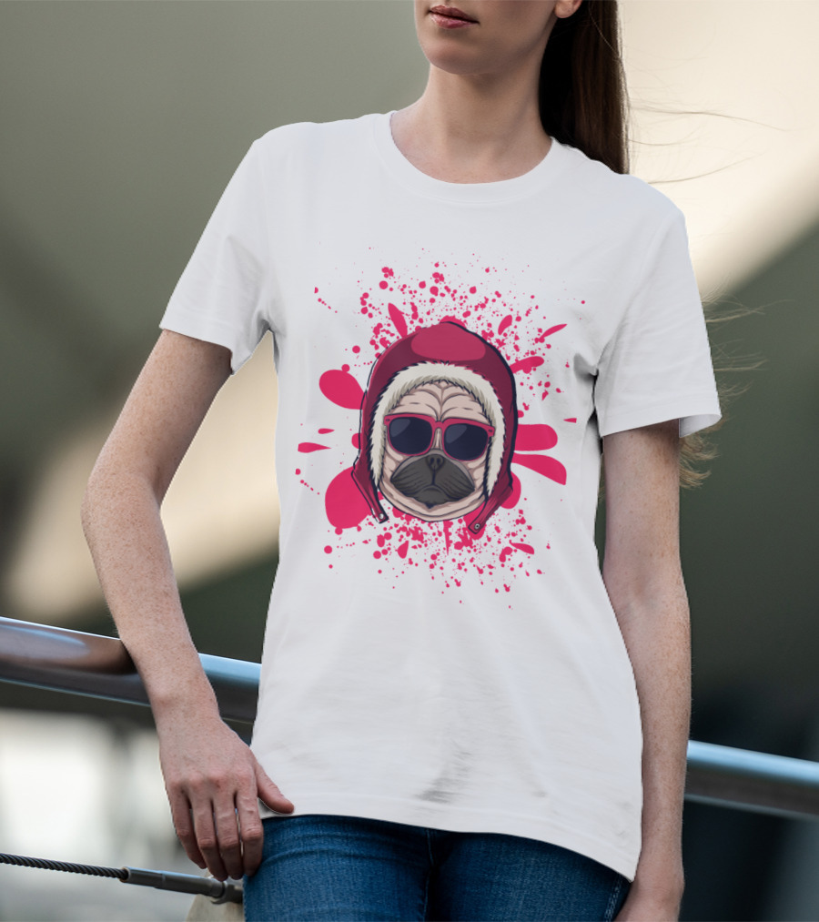 Pink Dog In Hood With Sunglasses T-Shirt